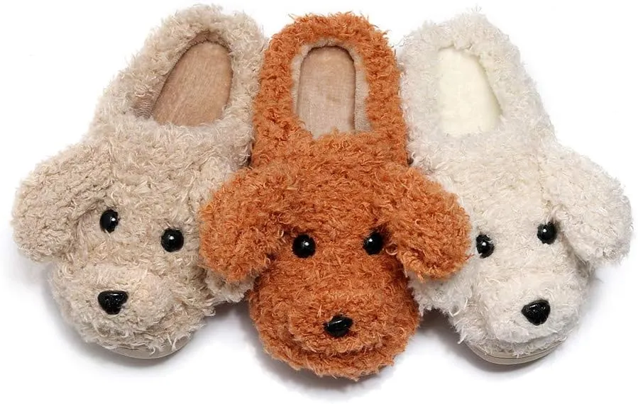 FAYUEKEY Cut Puppy Teddy Animal Slippers For Women Men Girls Winter Warm Memory Foam Cotton Home Soft Plush Fur Shoes Indoor Outdoor