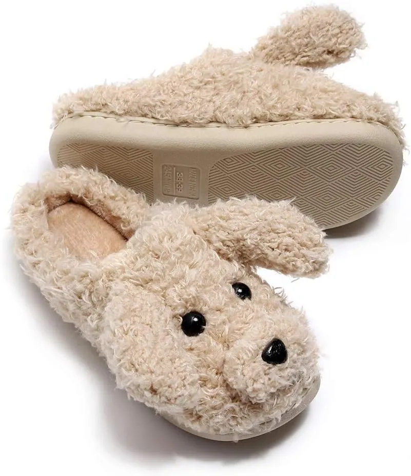 FAYUEKEY Cut Puppy Teddy Animal Slippers For Women Men Girls Winter Warm Memory Foam Cotton Home Soft Plush Fur Shoes Indoor Outdoor