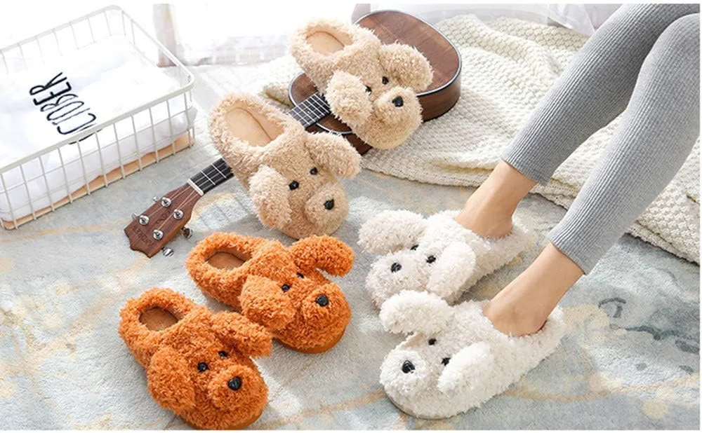 FAYUEKEY Cut Puppy Teddy Animal Slippers For Women Men Girls Winter Warm Memory Foam Cotton Home Soft Plush Fur Shoes Indoor Outdoor