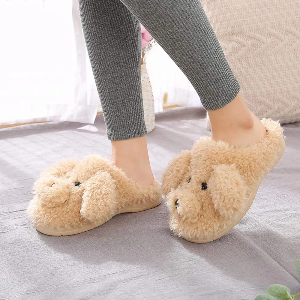 FAYUEKEY Cut Puppy Teddy Animal Slippers For Women Men Girls Winter Warm Memory Foam Cotton Home Soft Plush Fur Shoes Indoor Outdoor