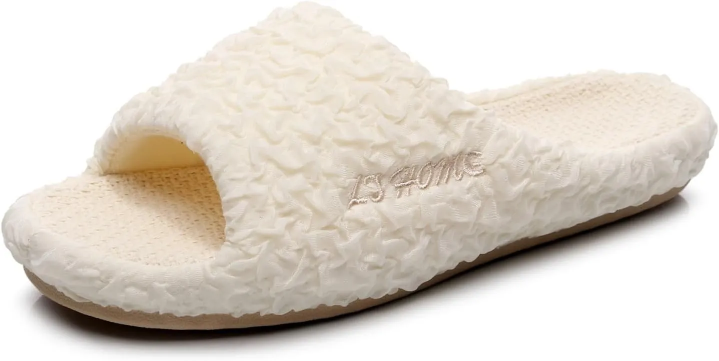 FAYUEKEY Slippers for Women Linen Memory Foam House Bedroom Cozy Indoor Outdoor Slipper Slides