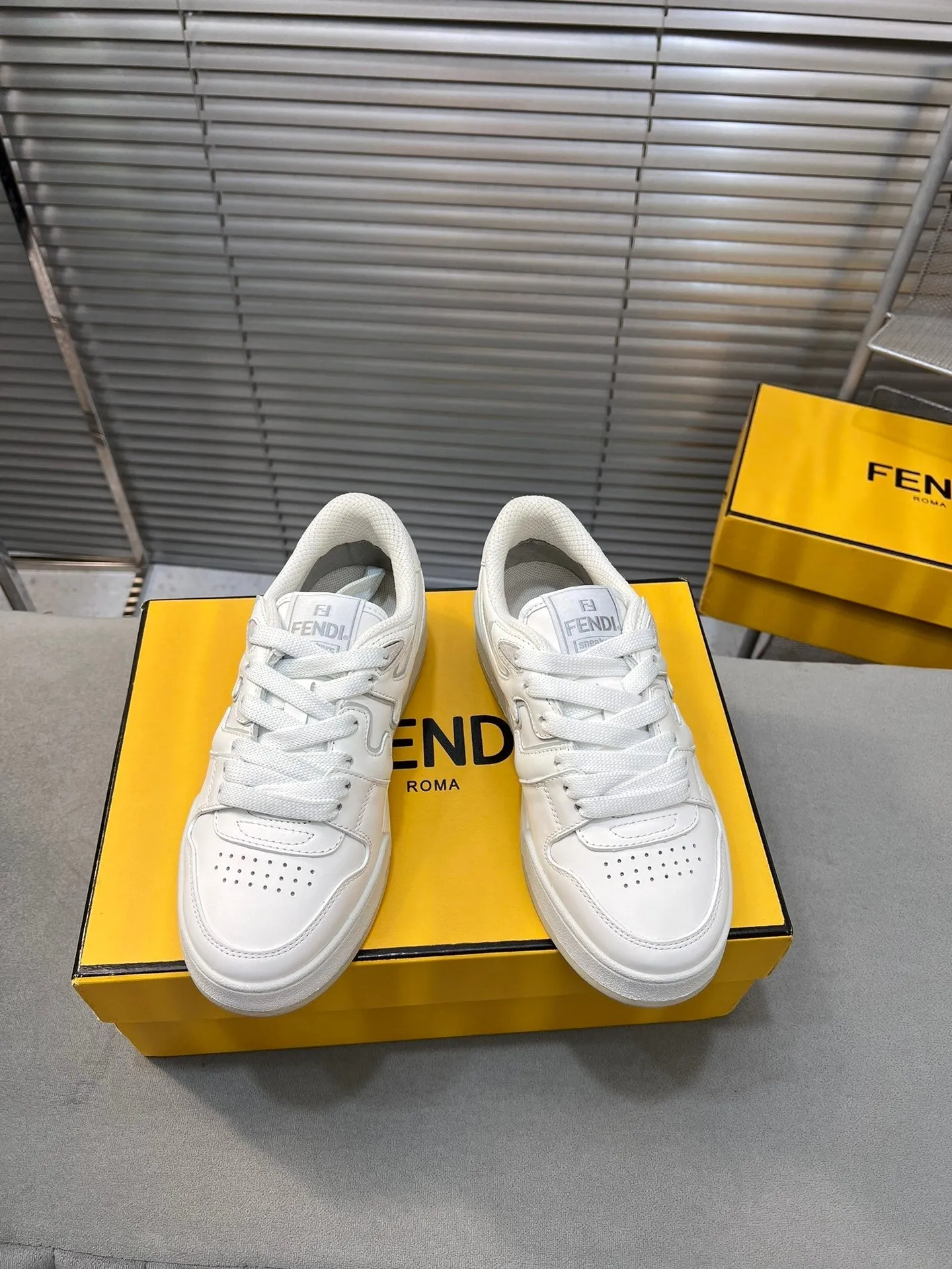 FENDI MATCH LOW TOPS IN WHITE CALFSKIN AND MESH