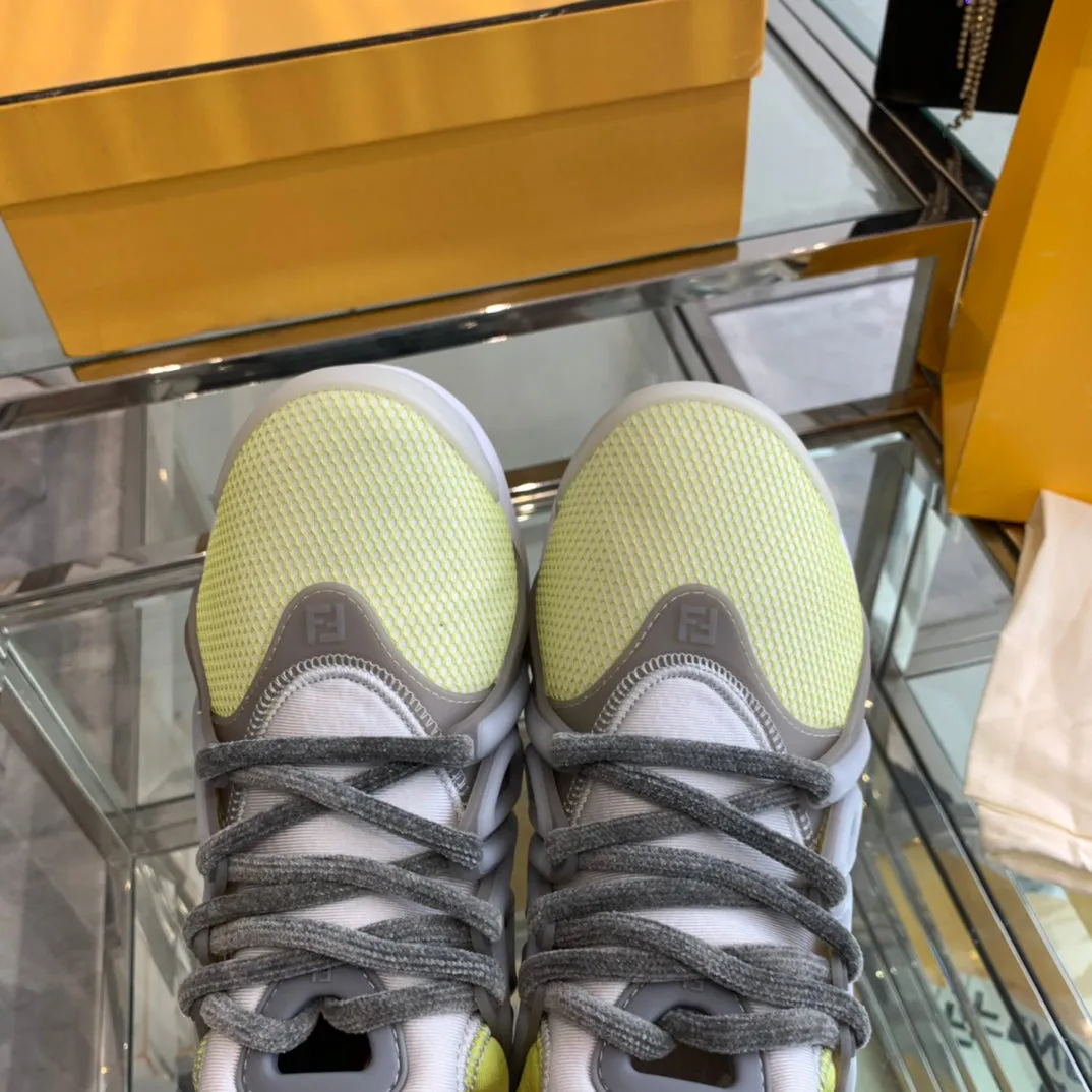 FENDI MIX AND Mega sale MESH GREY SNEAKER YELLOW NEON State-of-the-art TAG RUBBER FENDI IN