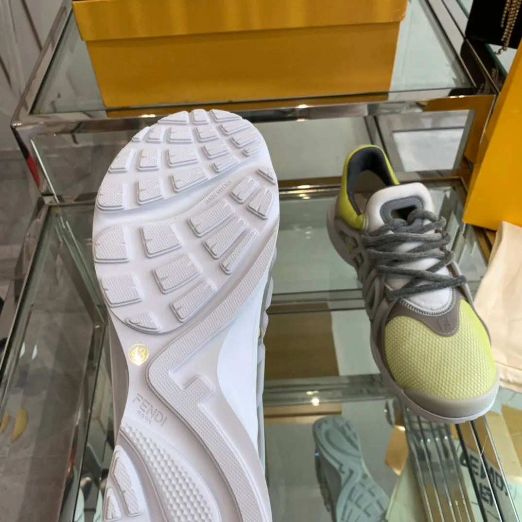 FENDI MIX AND Mega sale MESH GREY SNEAKER YELLOW NEON State-of-the-art TAG RUBBER FENDI IN
