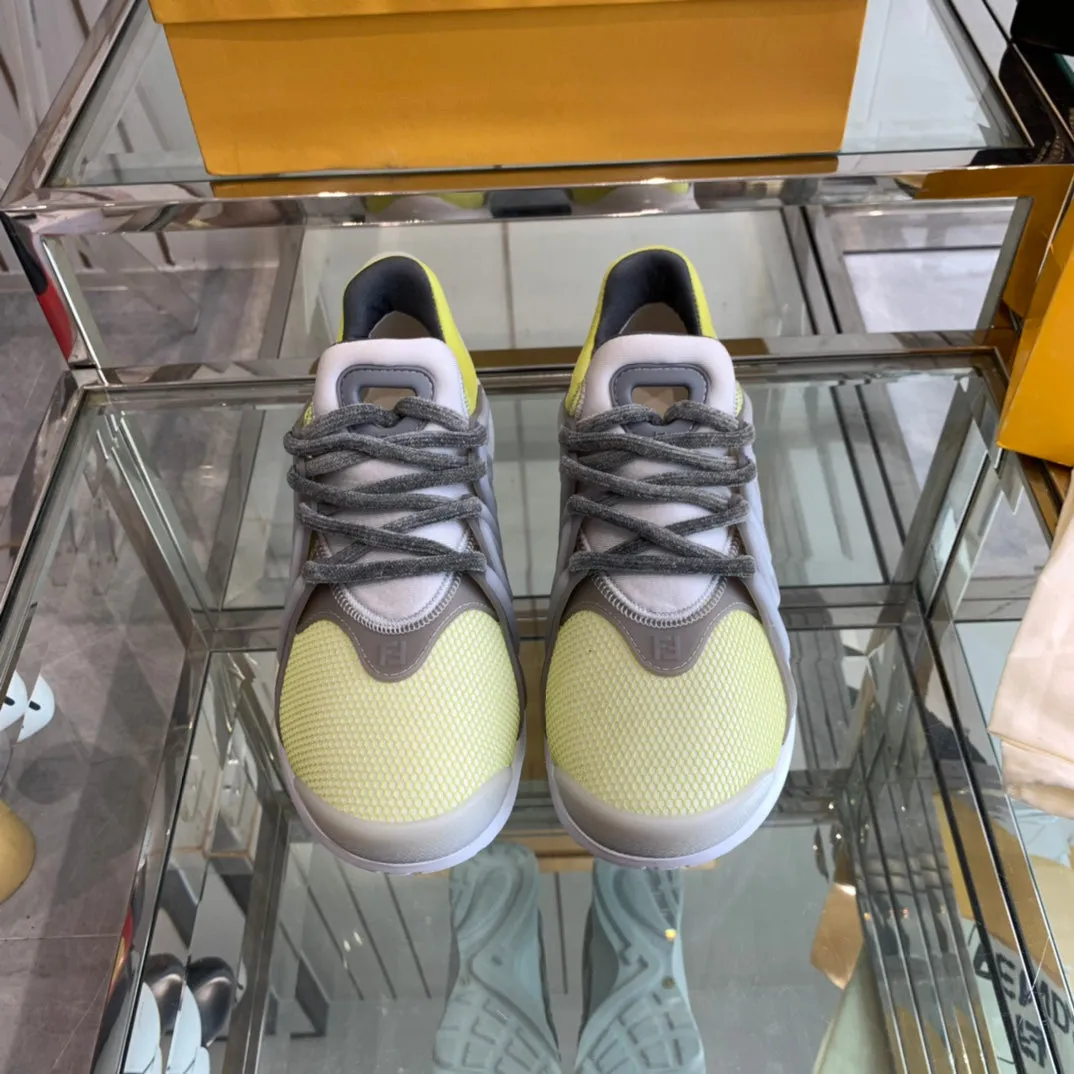 FENDI MIX AND Mega sale MESH GREY SNEAKER YELLOW NEON State-of-the-art TAG RUBBER FENDI IN