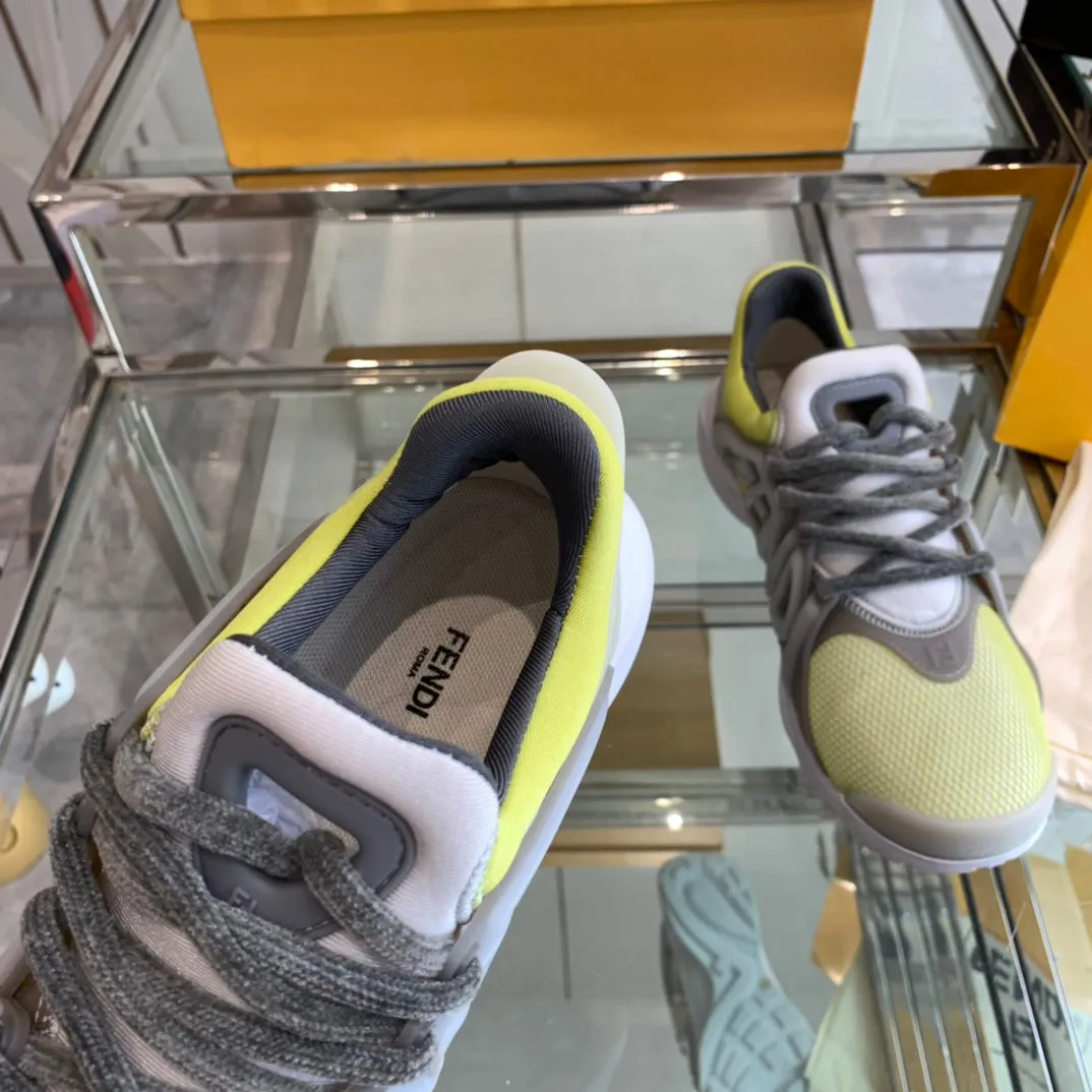 FENDI MIX AND Mega sale MESH GREY SNEAKER YELLOW NEON State-of-the-art TAG RUBBER FENDI IN