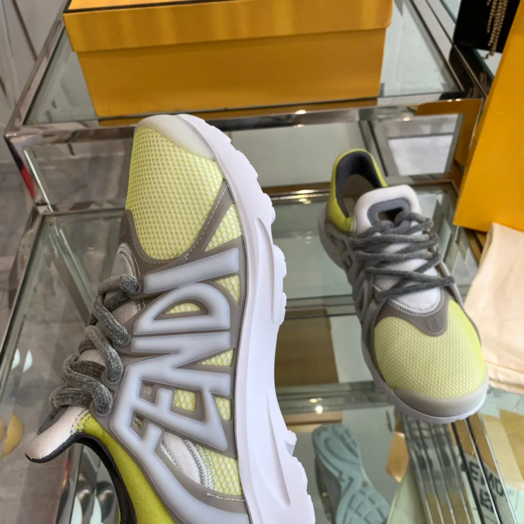 FENDI MIX AND Mega sale MESH GREY SNEAKER YELLOW NEON State-of-the-art TAG RUBBER FENDI IN