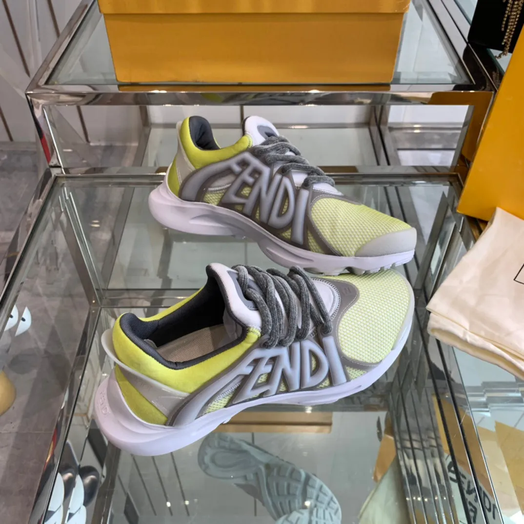 FENDI MIX AND Mega sale MESH GREY SNEAKER YELLOW NEON State-of-the-art TAG RUBBER FENDI IN