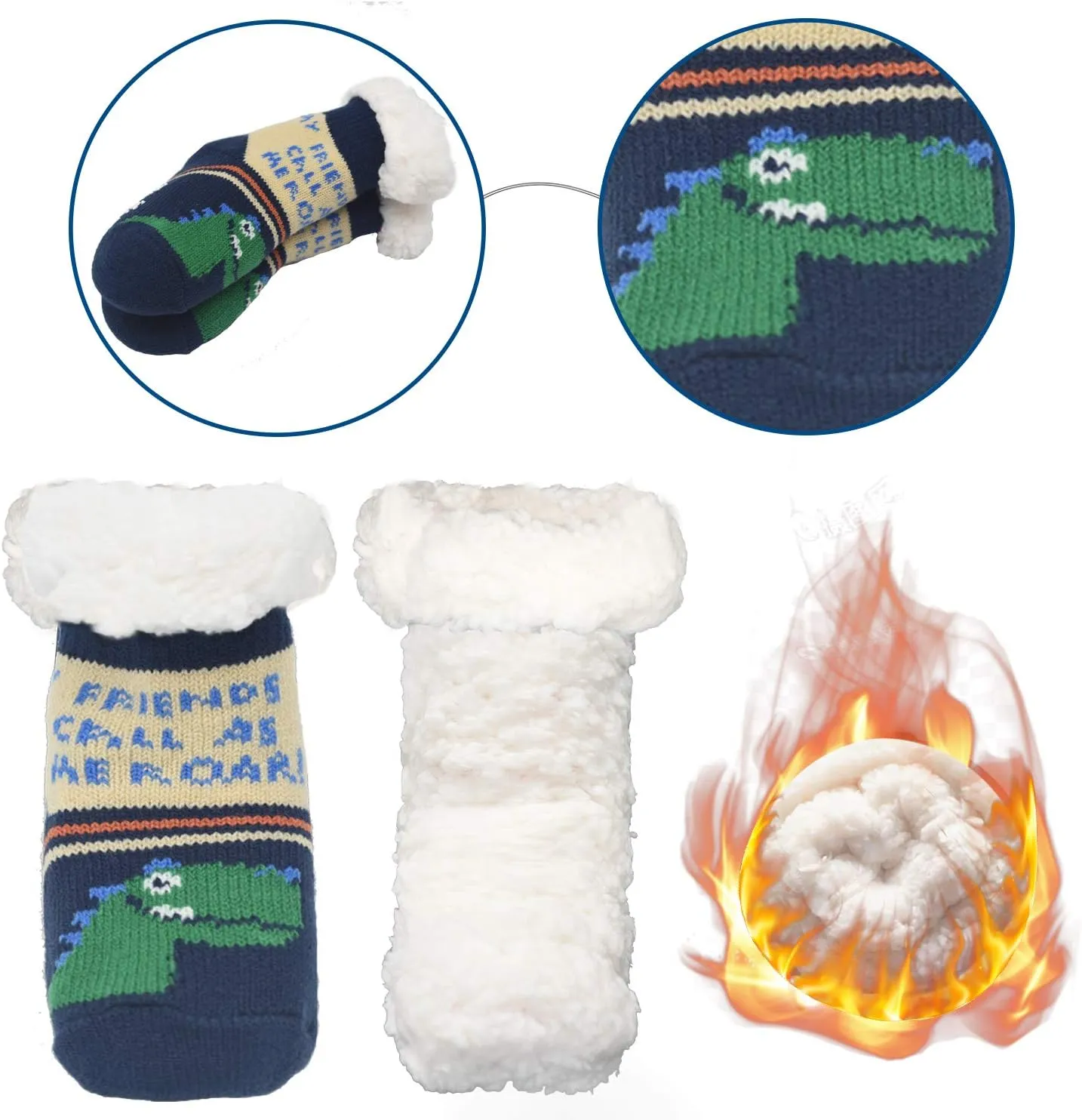 FENELY 3 Pairs Winter Kids Fuzzy Slipper Socks 2-4/4-6/6-8 Girls Boys Thermal Warm Non-Skid，Gifts for Christmas Stocking