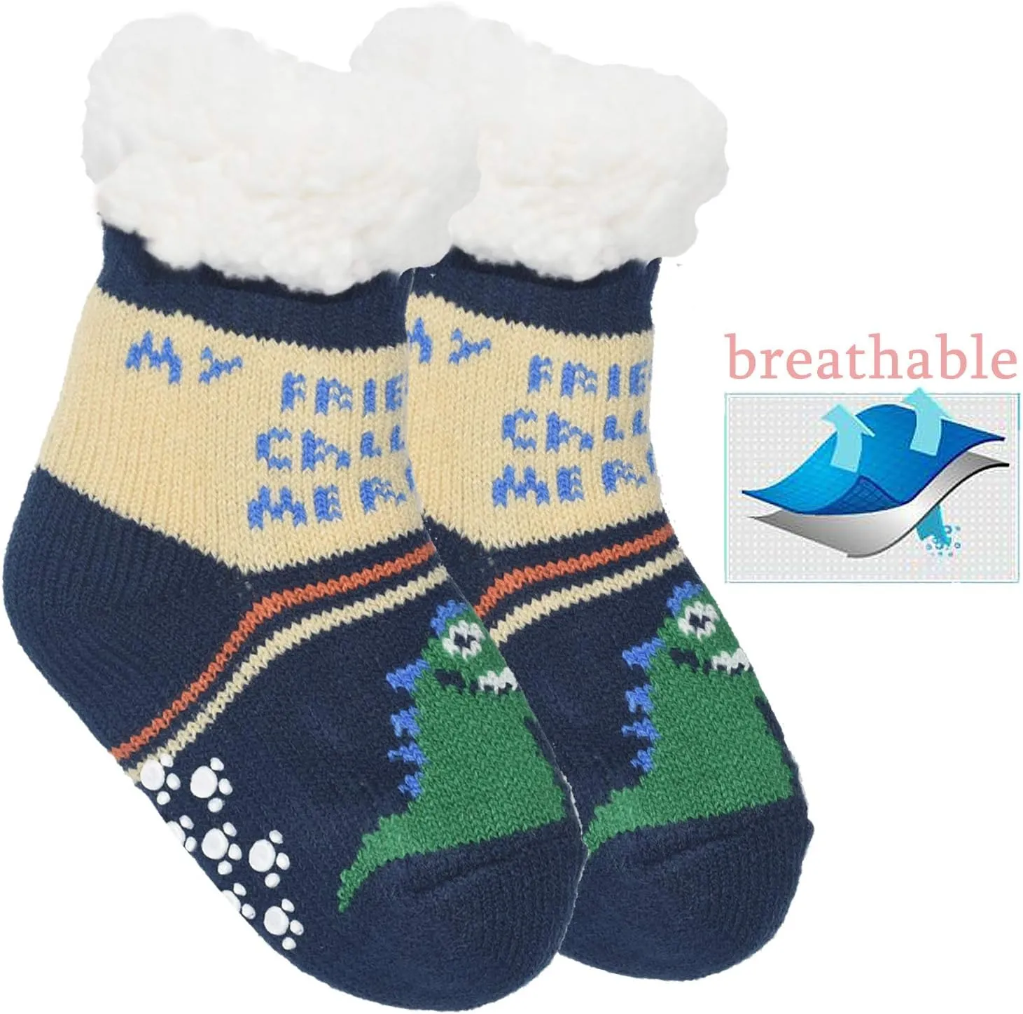 FENELY 3 Pairs Winter Kids Fuzzy Slipper Socks 2-4/4-6/6-8 Girls Boys Thermal Warm Non-Skid，Gifts for Christmas Stocking