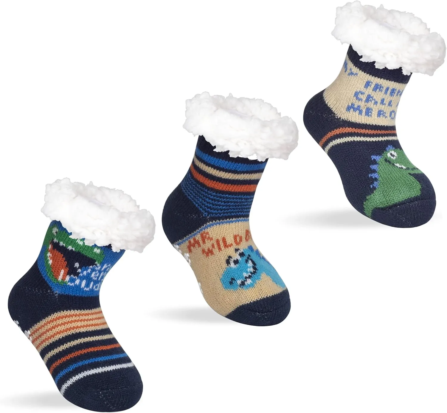 FENELY 3 Pairs Winter Kids Fuzzy Slipper Socks 2-4/4-6/6-8 Girls Boys Thermal Warm Non-Skid，Gifts for Christmas Stocking
