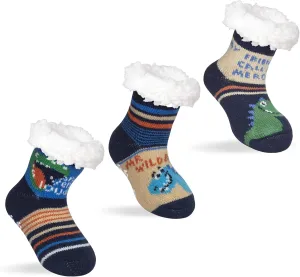 FENELY 3 Pairs Winter Kids Fuzzy Slipper Socks 2-4/4-6/6-8 Girls Boys Thermal Warm Non-Skid，Gifts for Christmas Stocking