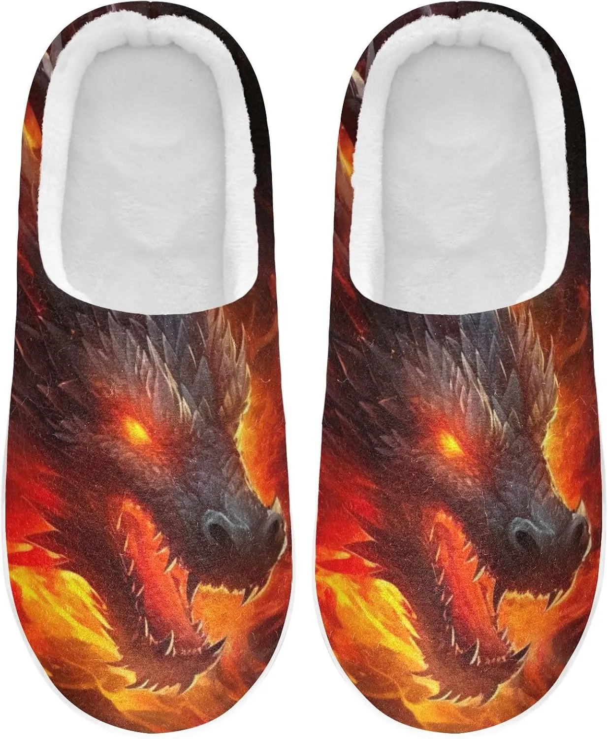 Fire Water Flame Dragon Animal Slippers for Women Men Indoor Slippers Memory Foam Fuzzy Slippers House Shoes for Indoor Outdoor Size 6/7