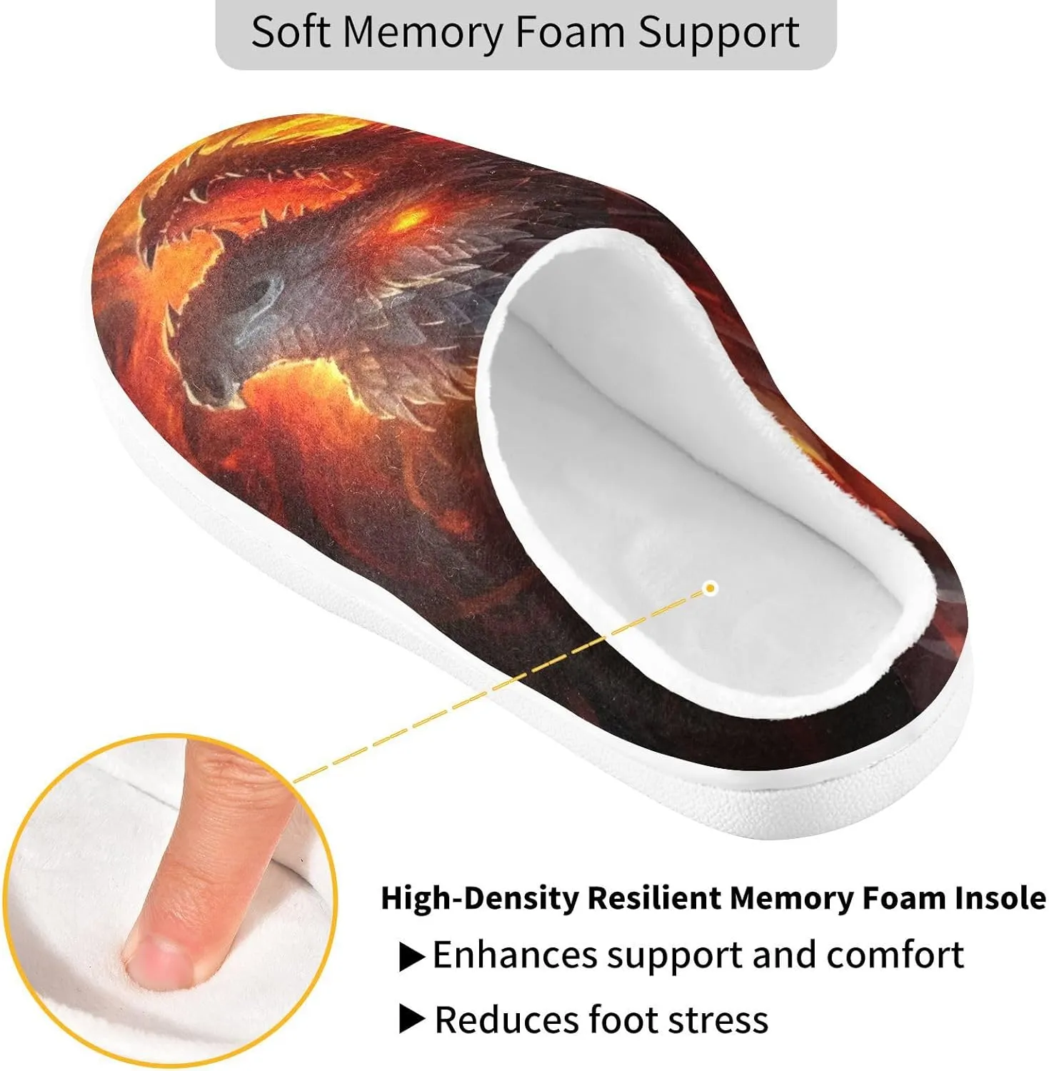 Fire Water Flame Dragon Animal Slippers for Women Men Indoor Slippers Memory Foam Fuzzy Slippers House Shoes for Indoor Outdoor Size 6/7
