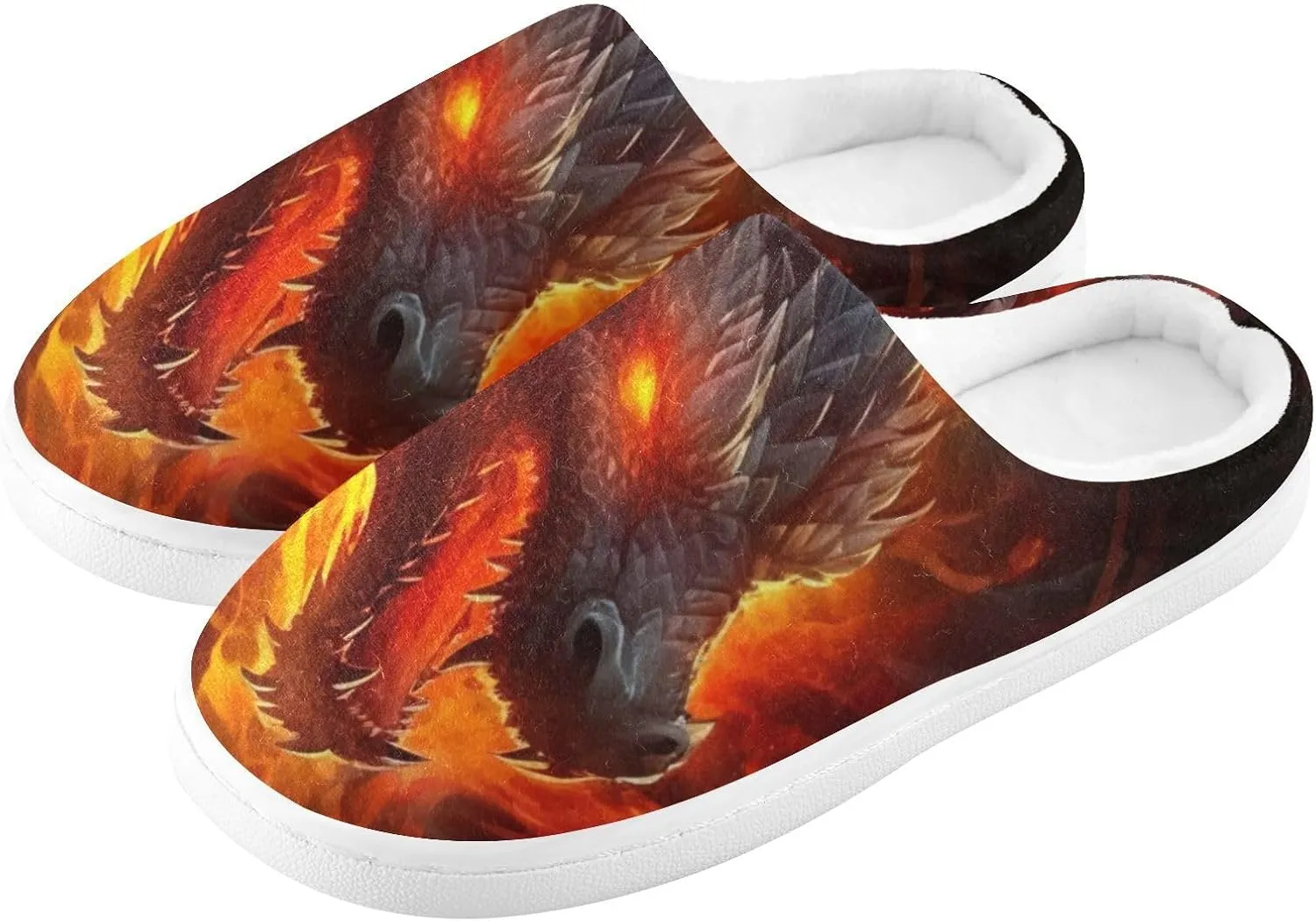 Fire Water Flame Dragon Animal Slippers for Women Men Indoor Slippers Memory Foam Fuzzy Slippers House Shoes for Indoor Outdoor Size 6/7