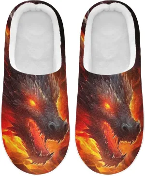 Fire Water Flame Dragon Animal Slippers for Women Men Indoor Slippers Memory Foam Fuzzy Slippers House Shoes for Indoor Outdoor Size 6/7