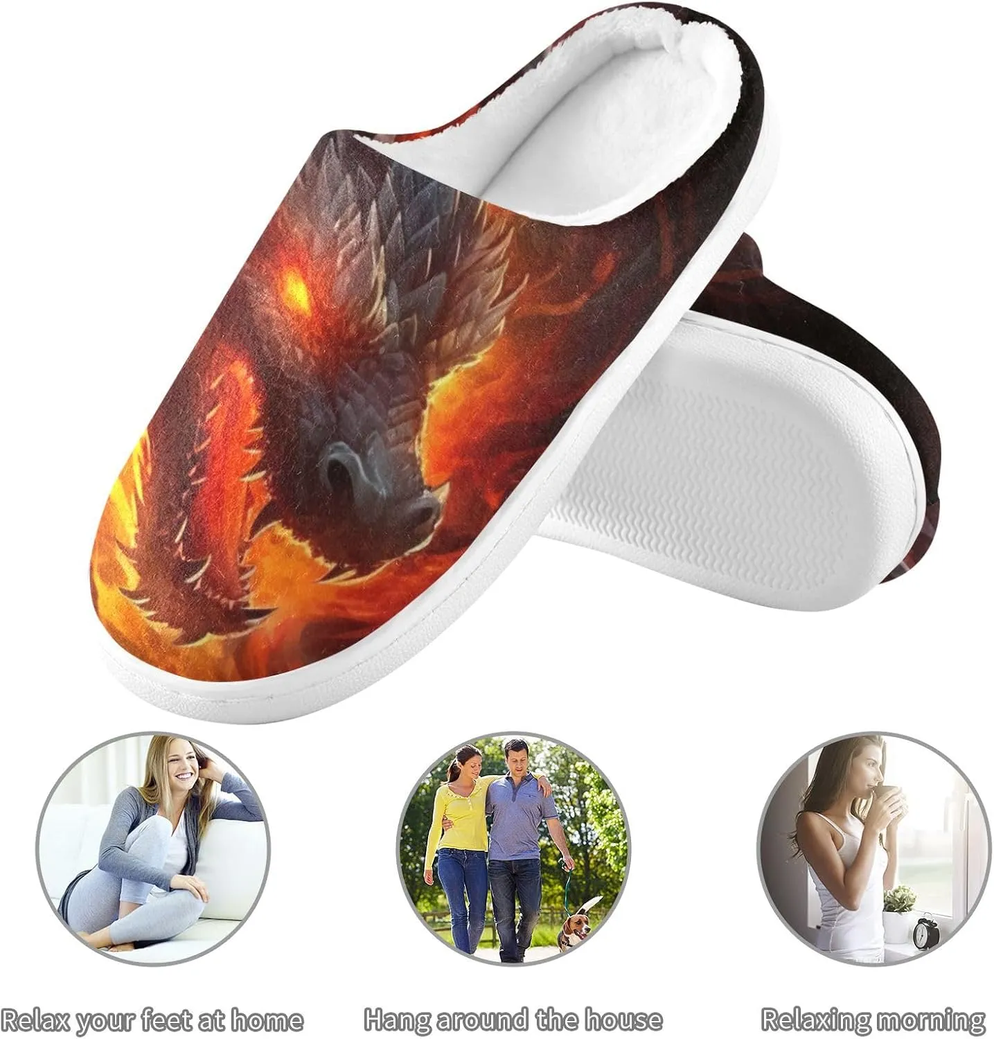 Fire Water Flame Dragon Animal Slippers for Women Men Indoor Slippers Memory Foam Fuzzy Slippers House Shoes for Indoor Outdoor Size 6/7