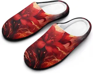 Flame Flower Men's Cotton Slippers Closed Toe House Shoes with Non-Slip Sole for Indoor&Outdoor
