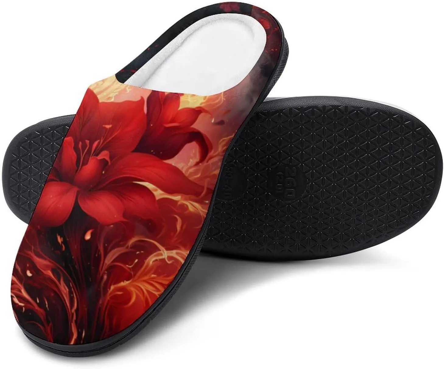 Flame Flower Men's Cotton Slippers Closed Toe House Shoes with Non-Slip Sole for Indoor&Outdoor