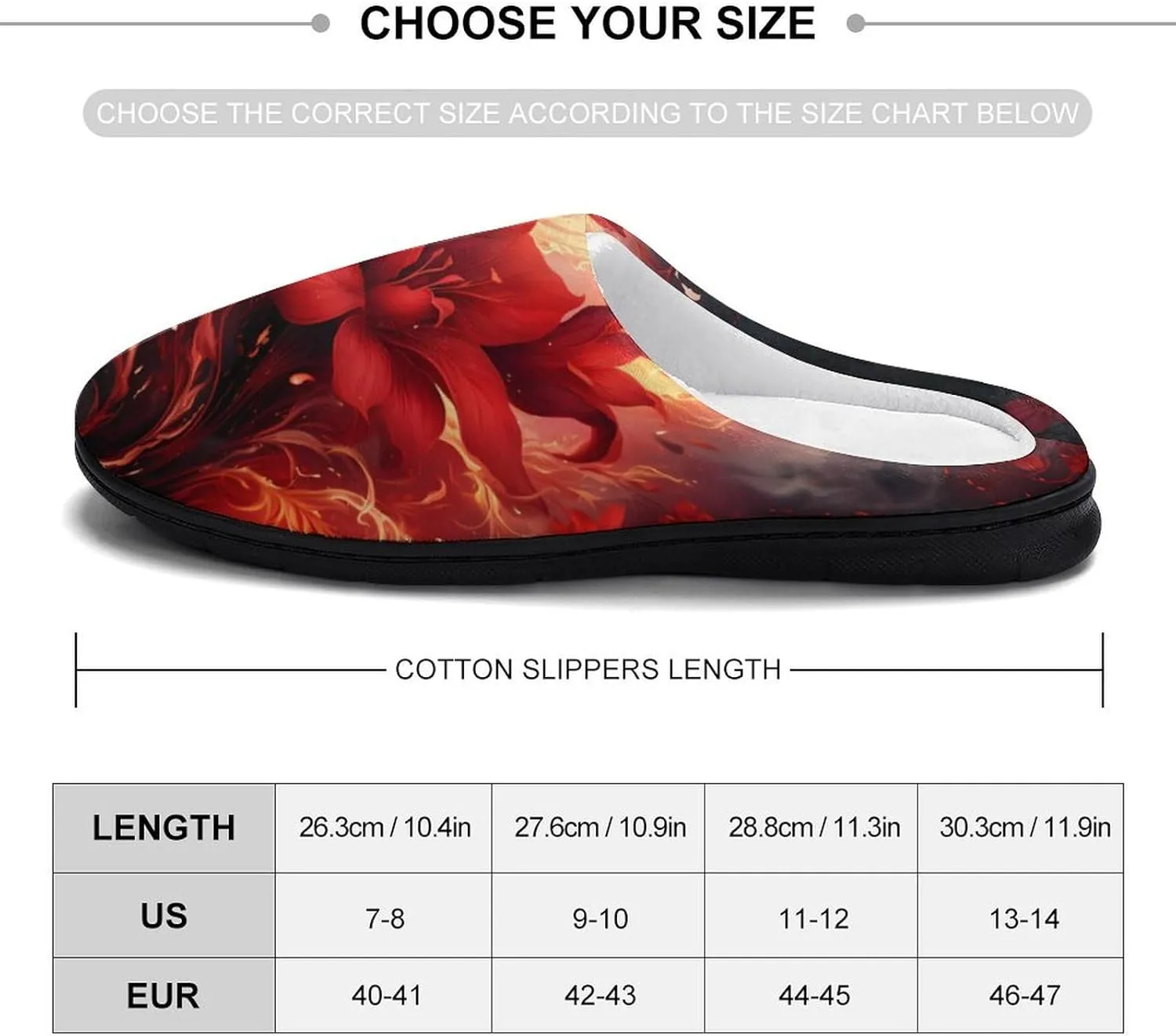 Flame Flower Men's Cotton Slippers Closed Toe House Shoes with Non-Slip Sole for Indoor&Outdoor