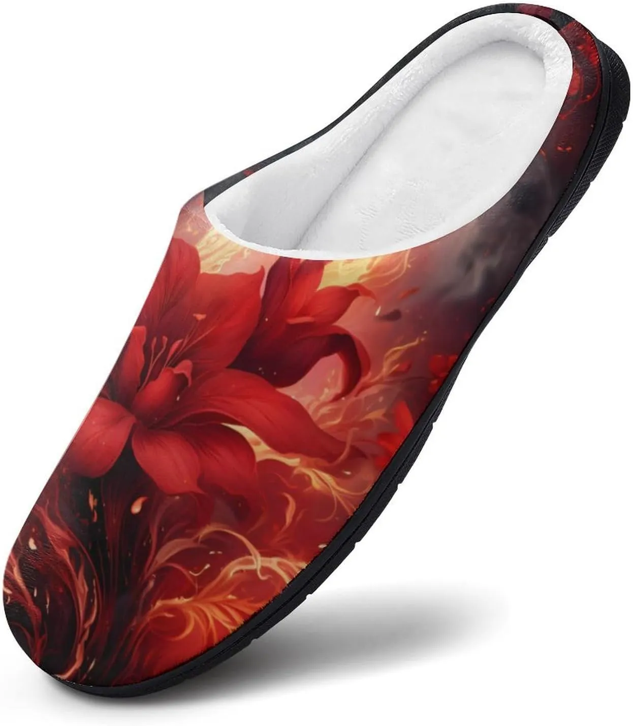 Flame Flower Men's Cotton Slippers Closed Toe House Shoes with Non-Slip Sole for Indoor&Outdoor