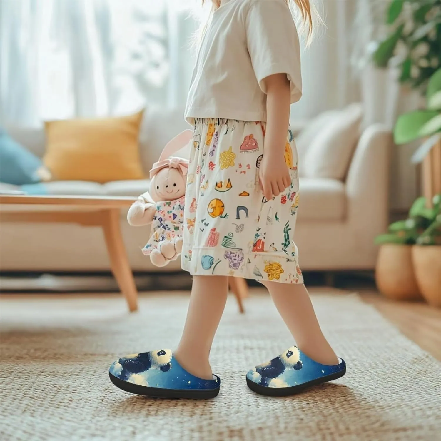 Flannel Slippers for Kids, Closed Toe Fluffy Slippers for Winter, Comfy Soft Home Slippers for Walking