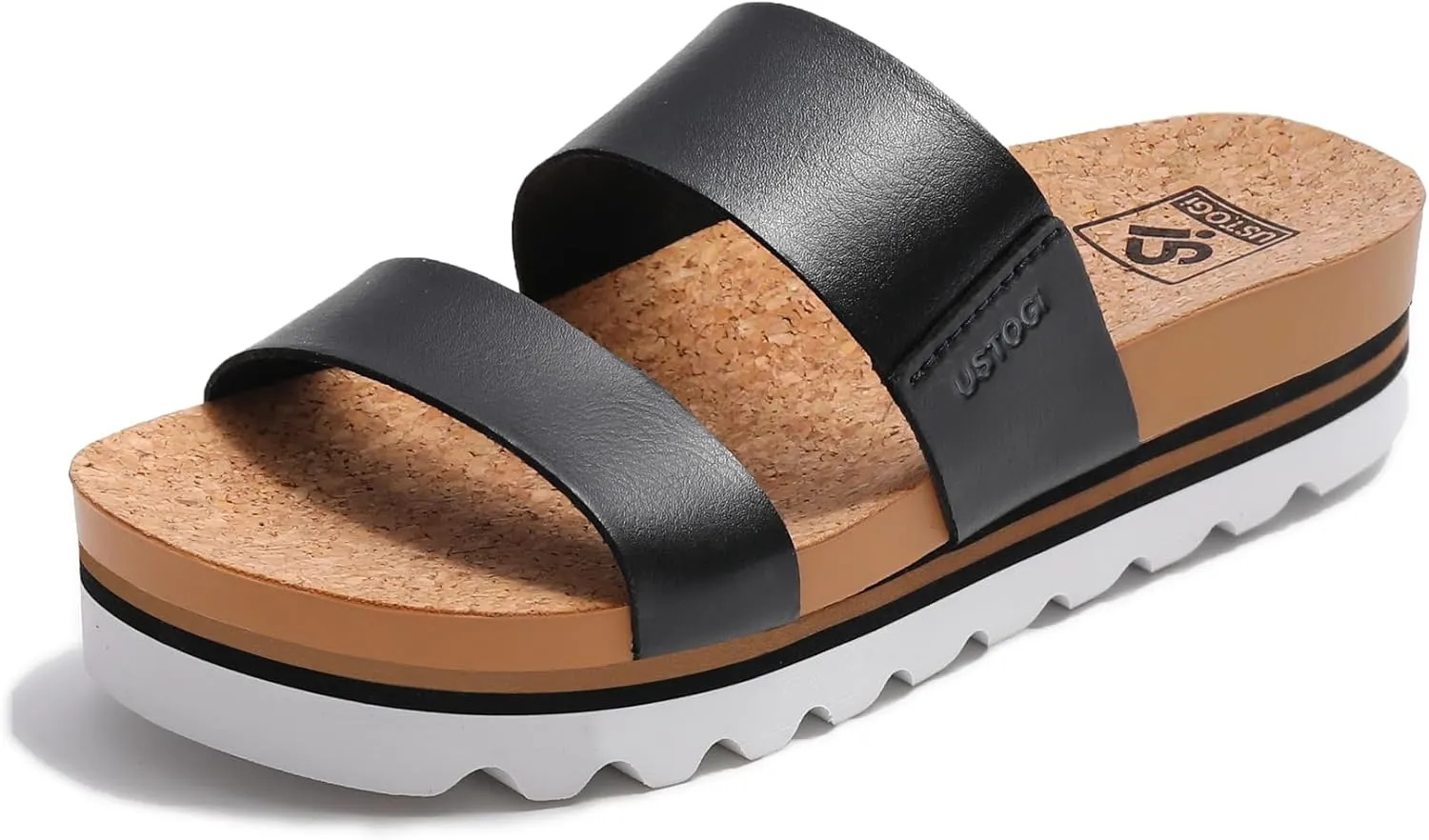 Flatform Platform Sandals Women Arch Support Beach Slides Orthotic Summer Causal Cork Footbed Adjustable Lightweight Thick Sole Comfortable Fashion Slip on Cushion Cute 2 Strap