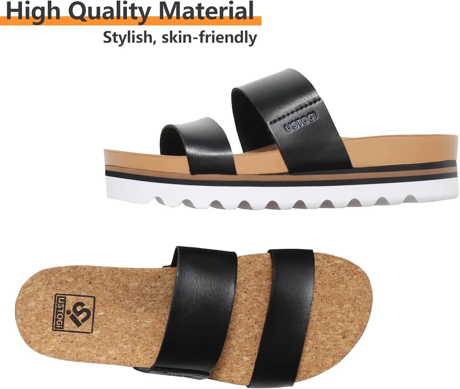 Flatform Platform Sandals Women Arch Support Beach Slides Orthotic Summer Causal Cork Footbed Adjustable Lightweight Thick Sole Comfortable Fashion Slip on Cushion Cute 2 Strap