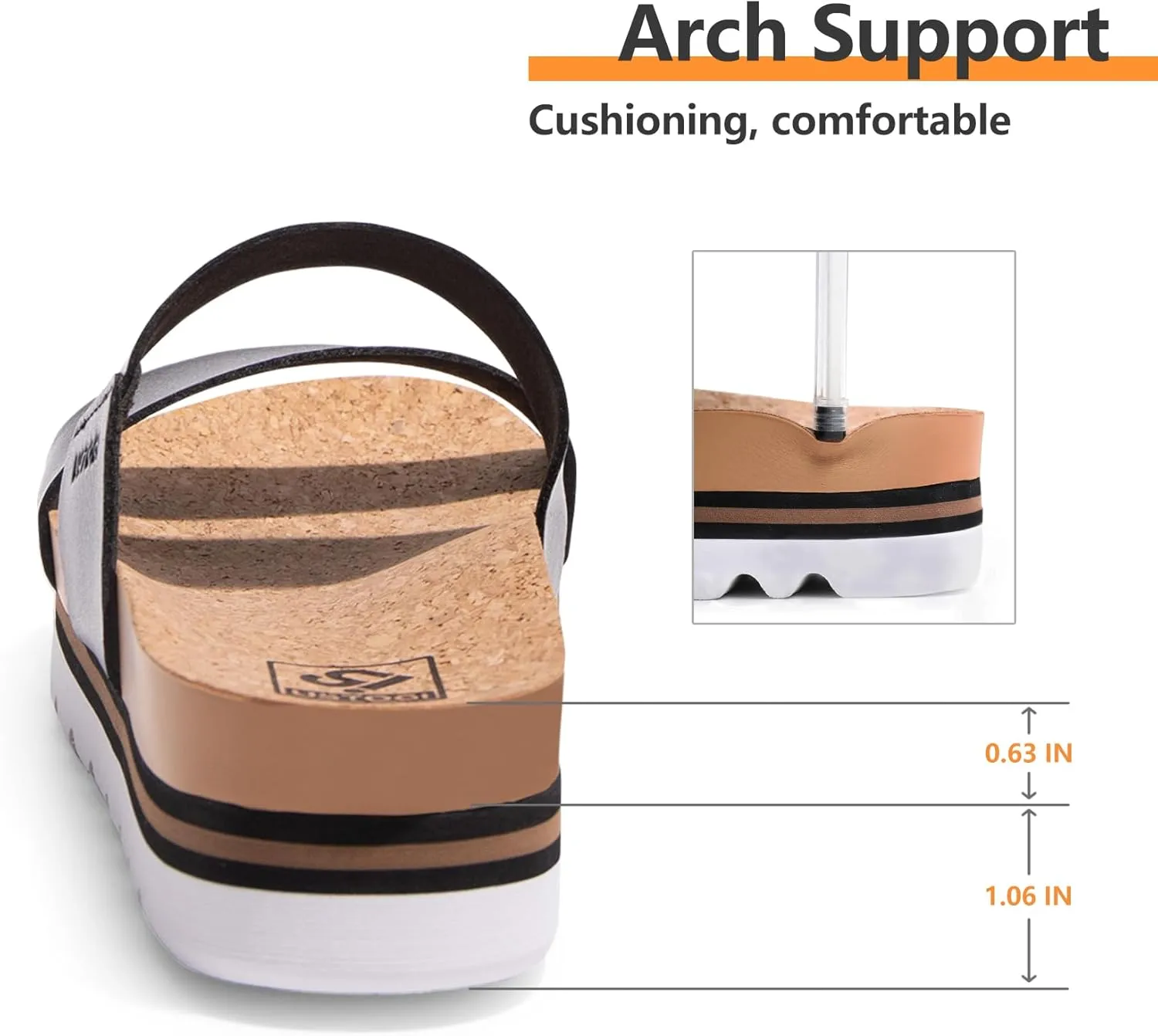 Flatform Platform Sandals Women Arch Support Beach Slides Orthotic Summer Causal Cork Footbed Adjustable Lightweight Thick Sole Comfortable Fashion Slip on Cushion Cute 2 Strap