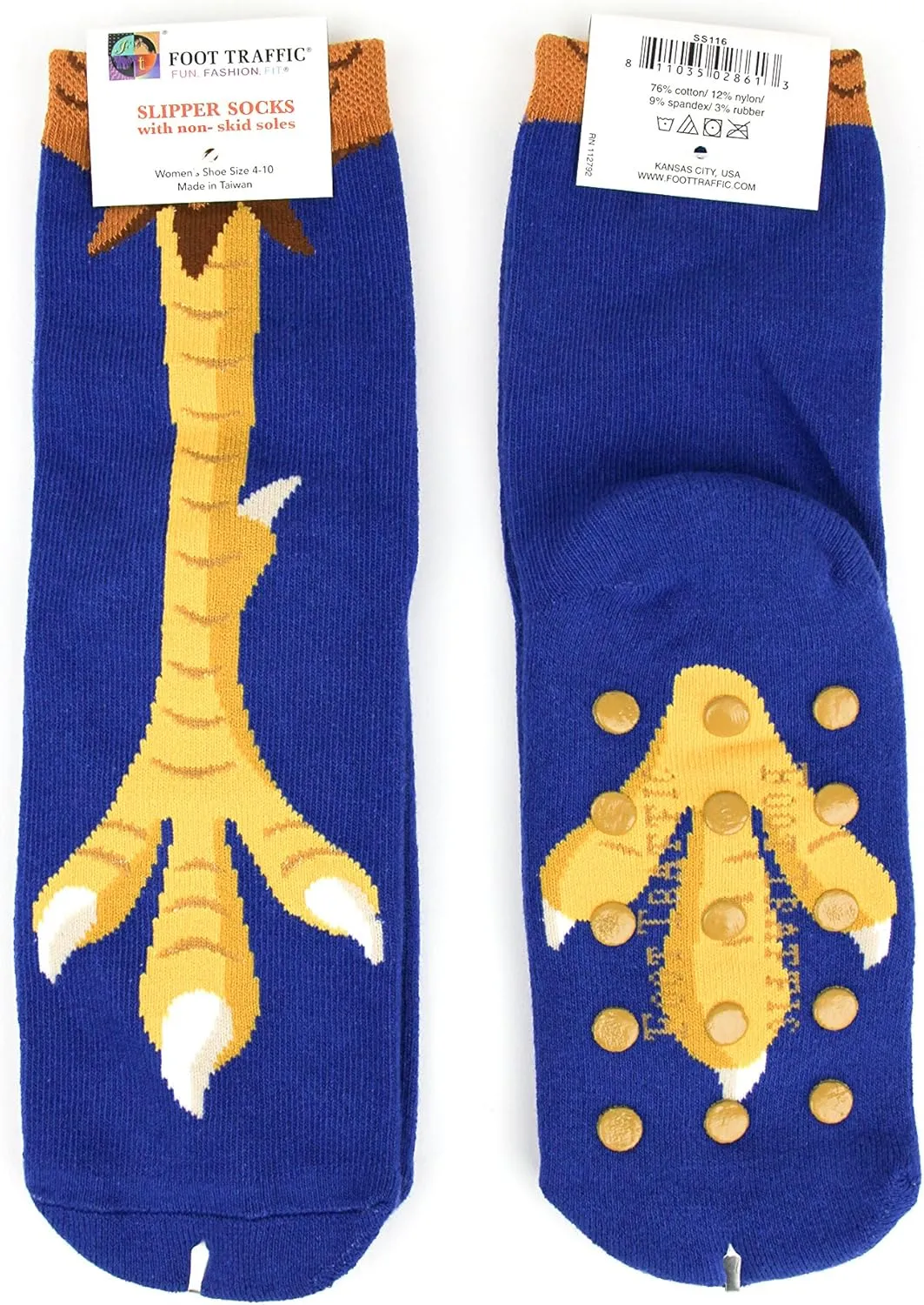 Foot Traffic Novelty Slip Grip Socks for Women, Warm Slipper Socks with Nonslip Pads