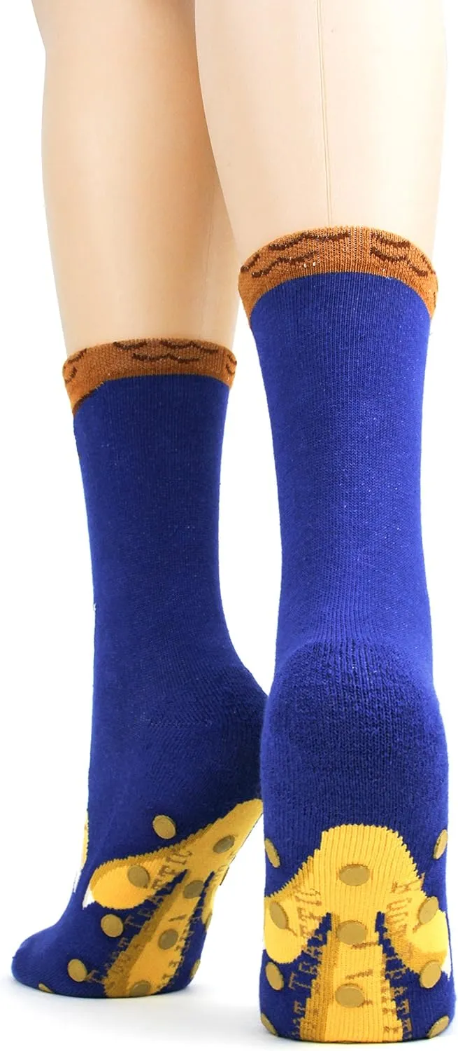 Foot Traffic Novelty Slip Grip Socks for Women, Warm Slipper Socks with Nonslip Pads