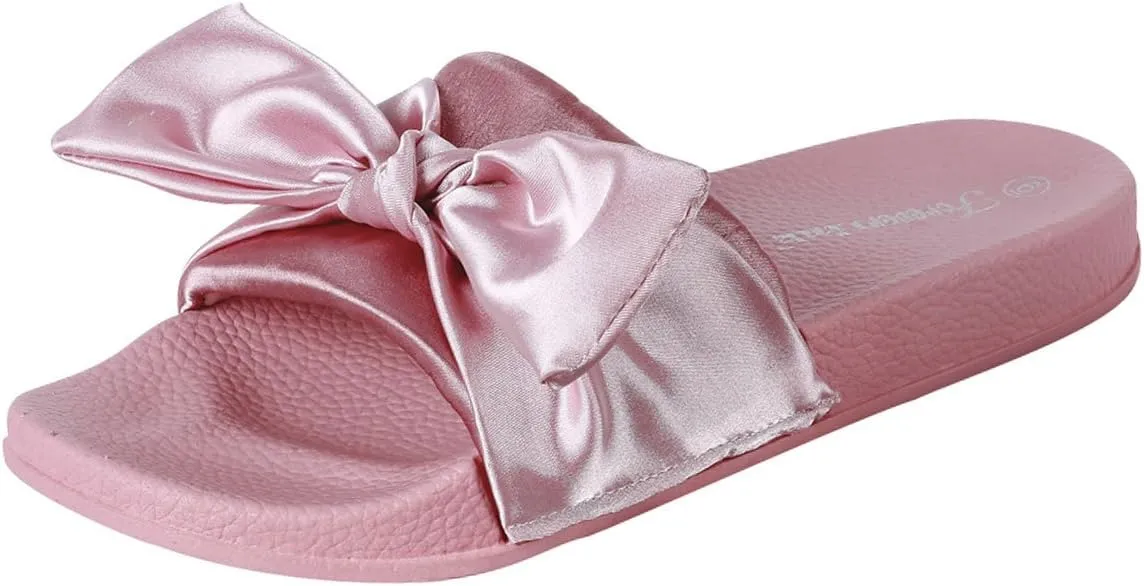 Forever Link Womens Open Toe Bow Knot Mules Slipper Low Flat Platform Slide Sandals