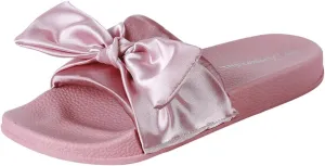 Forever Link Womens Open Toe Bow Knot Mules Slipper Low Flat Platform Slide Sandals