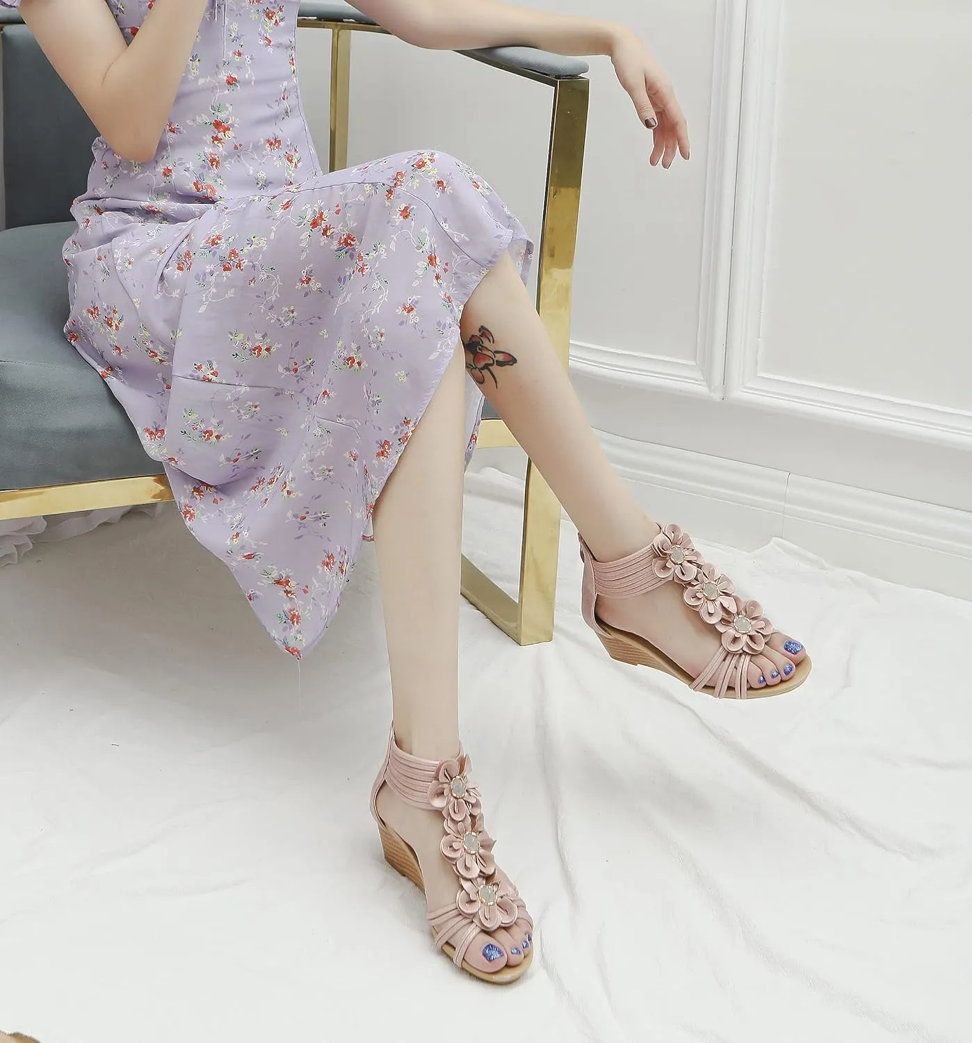 FRALOSHA Wedge Sandals for Women Open Toe Casual Summer Roman High Heel Breathable Beach Sandals