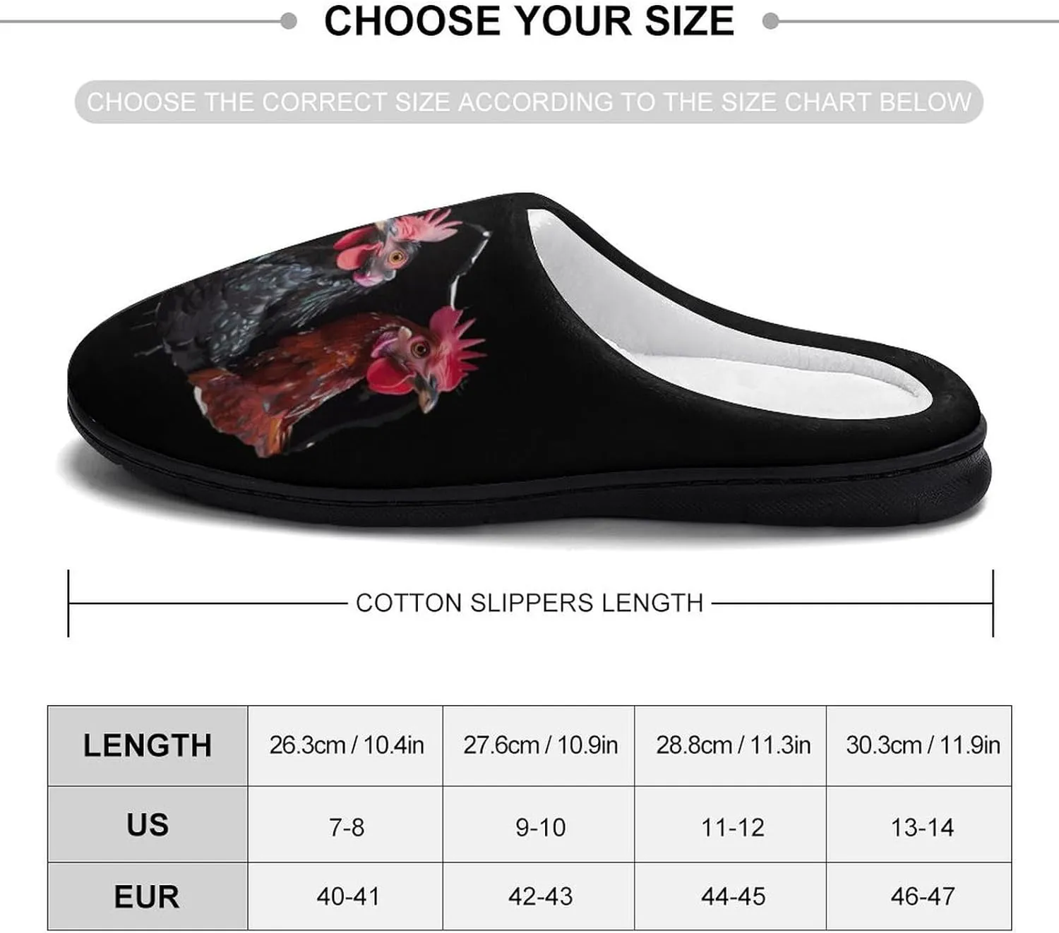 Funny Chicken Pick Heads Men's Cotton Slippers Memory Foam Washable Shoes in Outdoor and Indoor