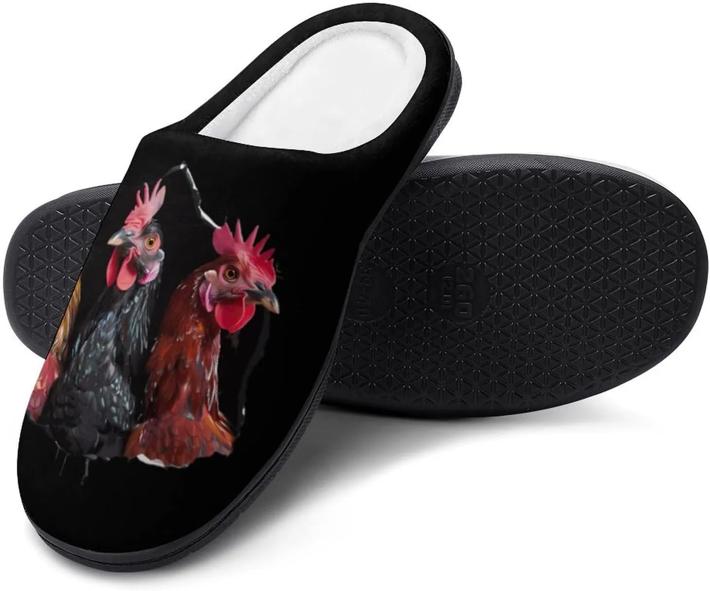 Funny Chicken Pick Heads Men's Cotton Slippers Memory Foam Washable Shoes in Outdoor and Indoor