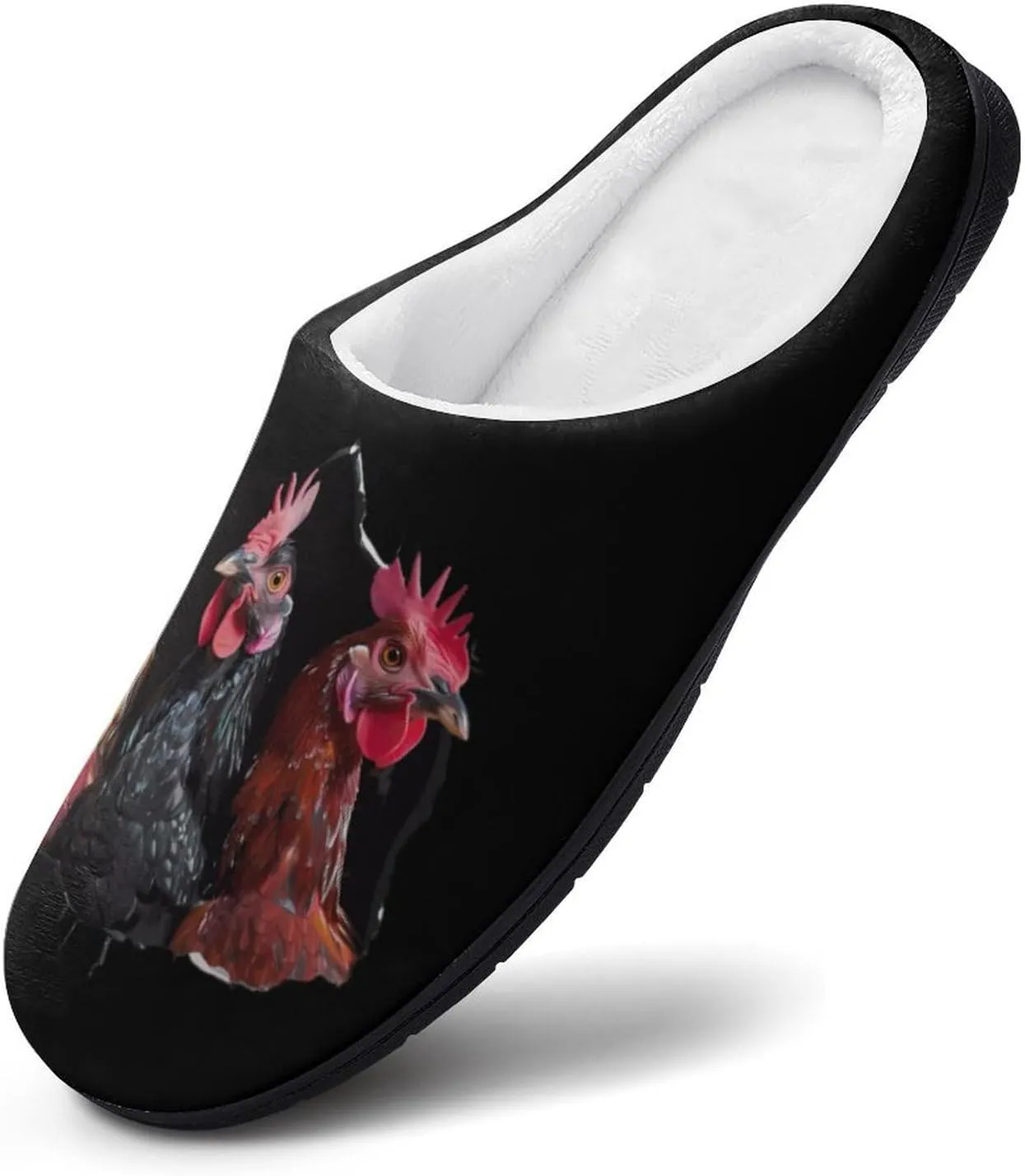 Funny Chicken Pick Heads Men's Cotton Slippers Memory Foam Washable Shoes in Outdoor and Indoor