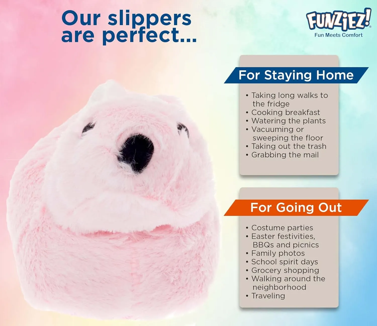 Funziez! Fuzzy Animal Slippers for Women & Men, House Shoes, Teddy Bear, Cow, Cute, Great Mother's Day Gift for Mom, Wife, Daughter