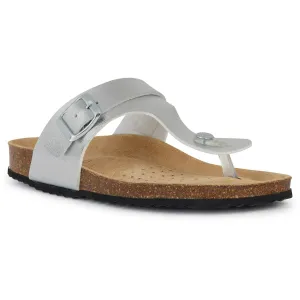 Geox D Brionia Metal Synthetic Polyurethane Women's Silver Sandals