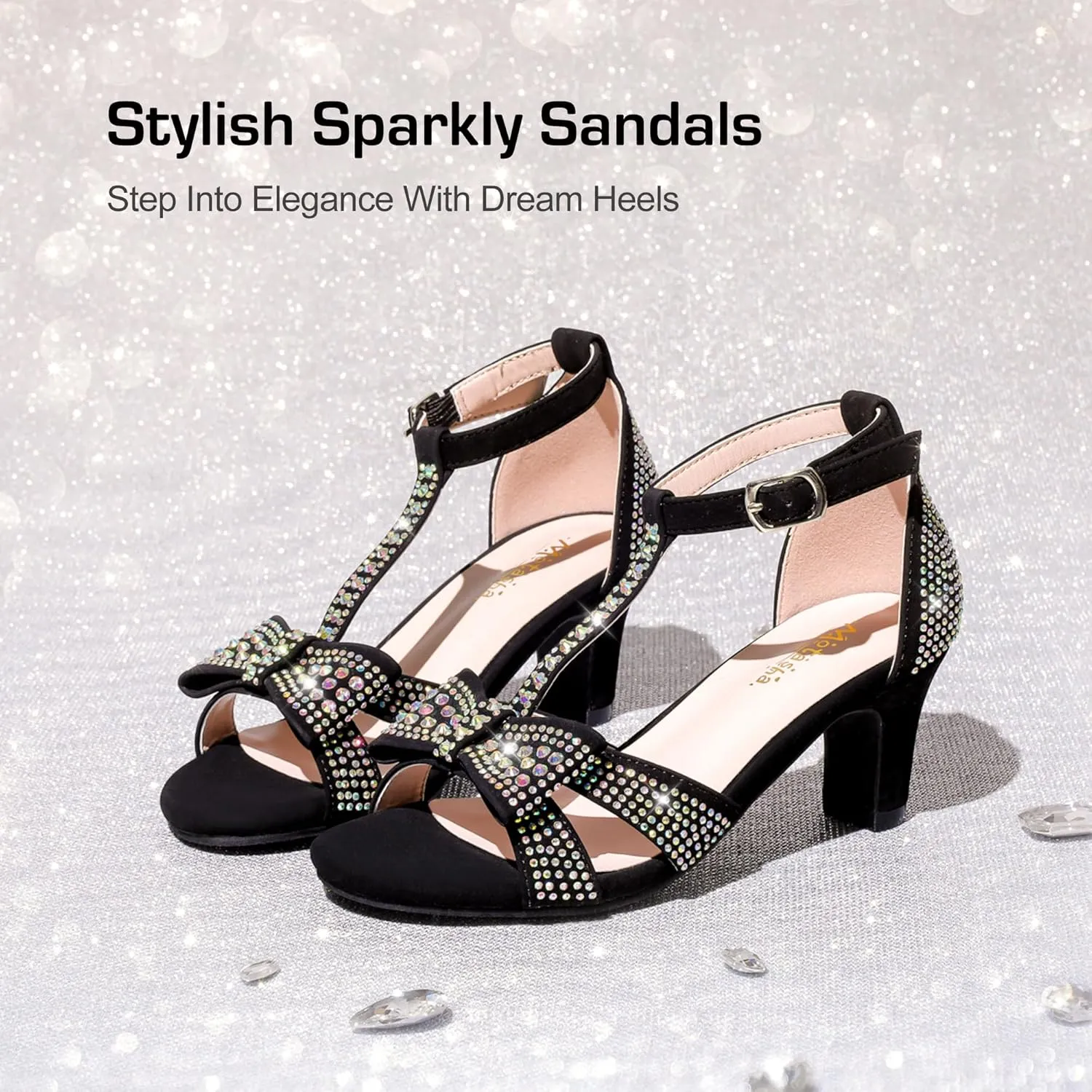 Girls Heel Sandals Dress Pump Open Toe T Strap Rhinestone Sandals Wedding Party Prom Shoes Little Big Kids