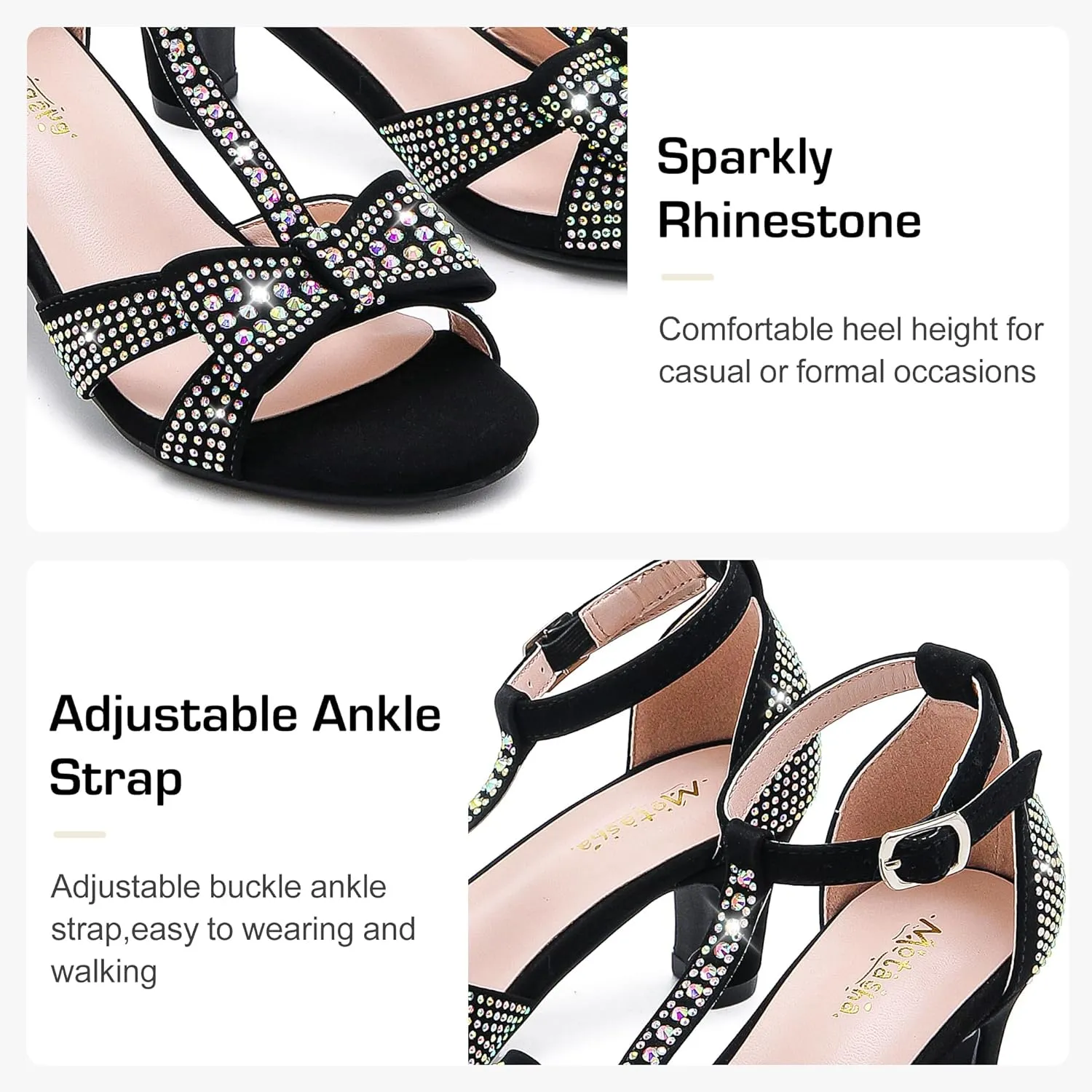 Girls Heel Sandals Dress Pump Open Toe T Strap Rhinestone Sandals Wedding Party Prom Shoes Little Big Kids