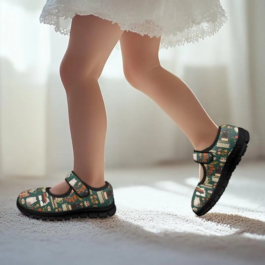 Girl's Mary Jane Shoes Little Girl Casual Anti-Slip Mesh Sneaker with Magic Sticker for Walking Campimg