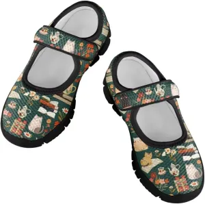 Girl's Mary Jane Shoes Little Girl Casual Anti-Slip Mesh Sneaker with Magic Sticker for Walking Campimg