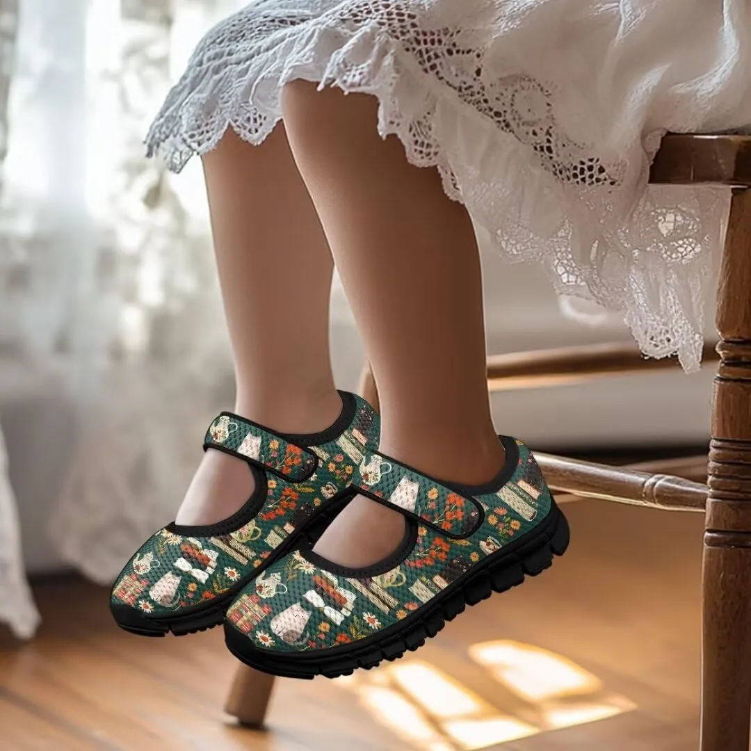 Girl's Mary Jane Shoes Little Girl Casual Anti-Slip Mesh Sneaker with Magic Sticker for Walking Campimg