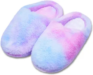 Girl's Plush House Slippers Comfy Faux Fur Non-Slip Rubber Sole House Shoes for Kids Bedroom Indoor Outdoor Warm Shoes