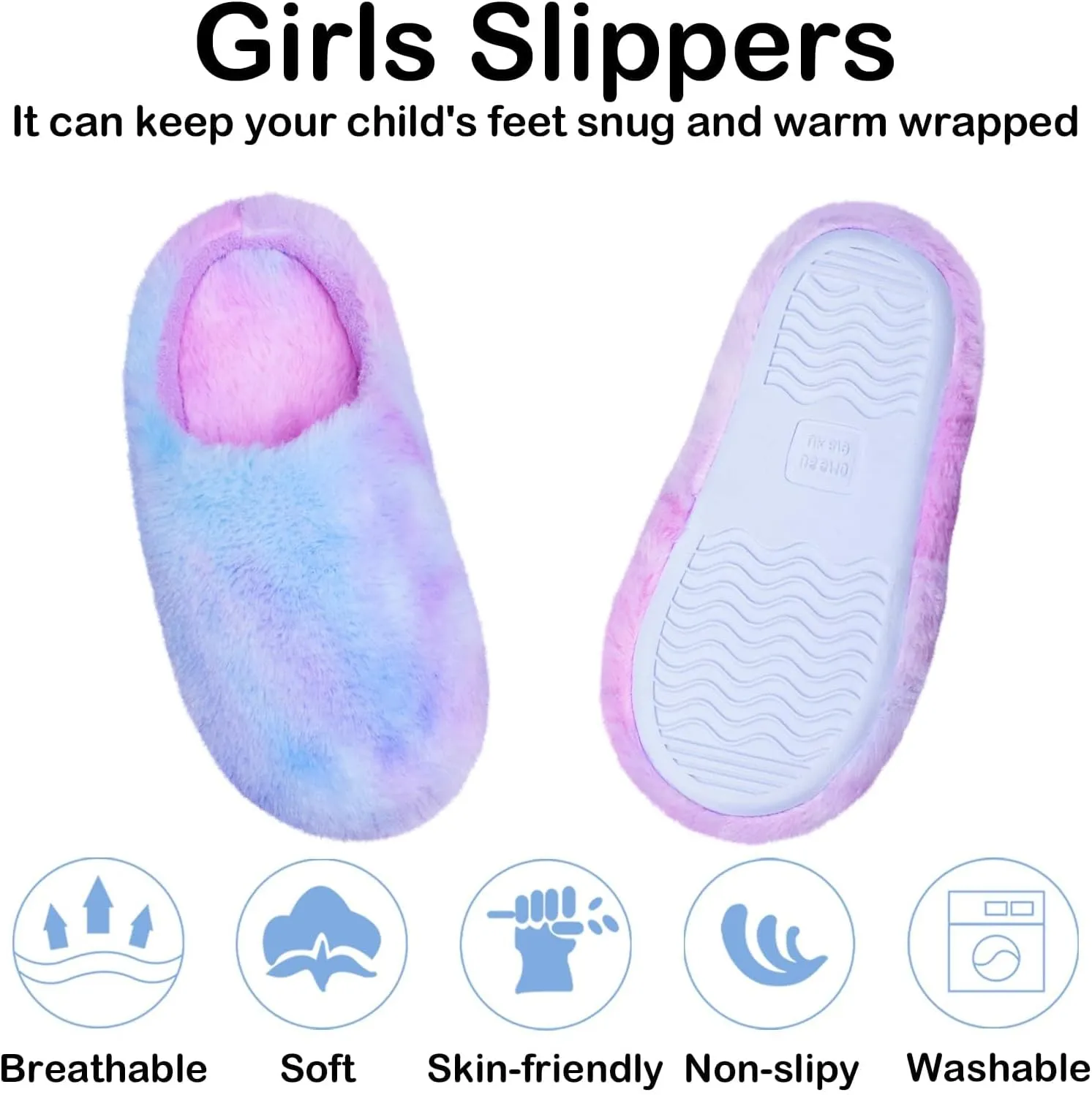 Girl's Plush House Slippers Comfy Faux Fur Non-Slip Rubber Sole House Shoes for Kids Bedroom Indoor Outdoor Warm Shoes