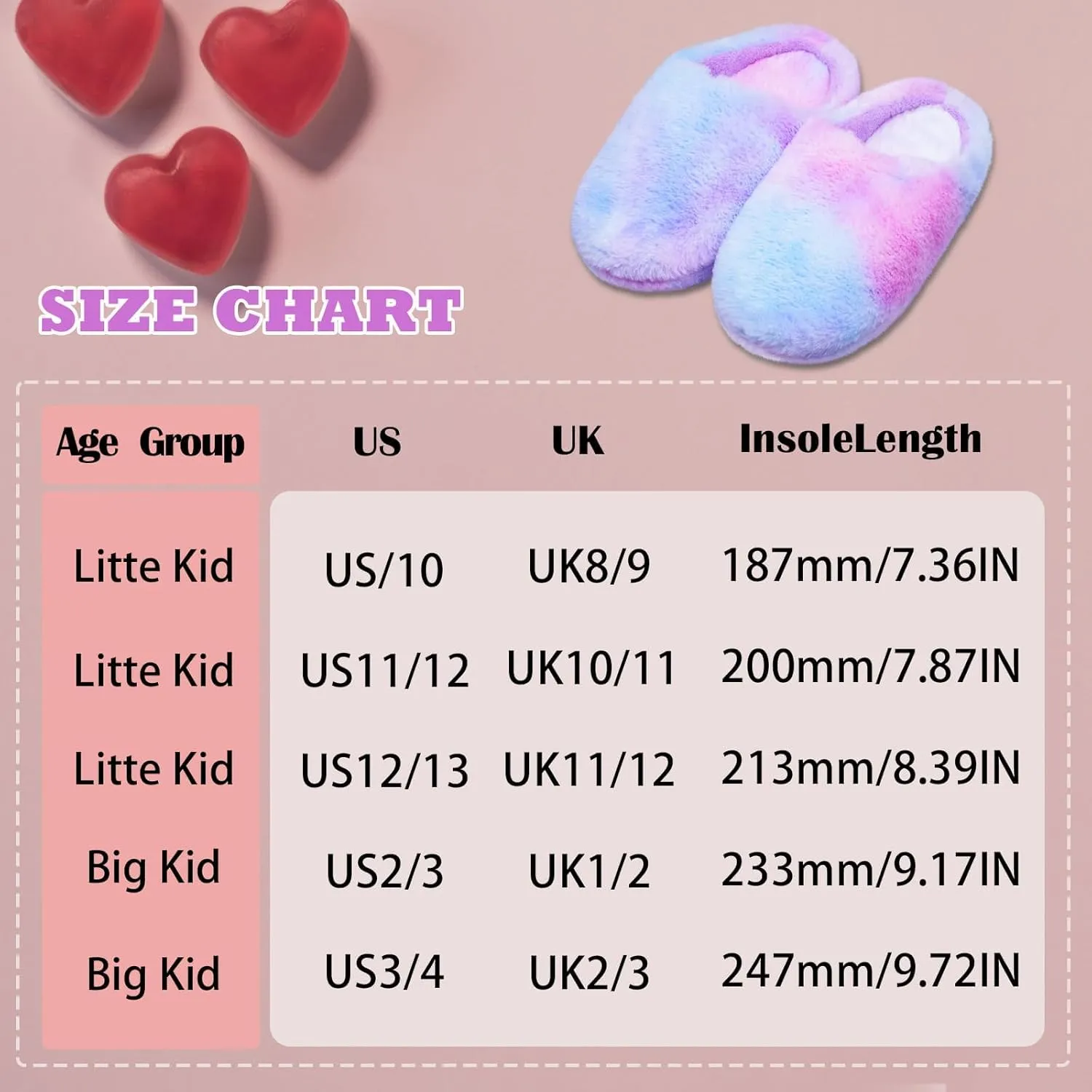 Girl's Plush House Slippers Comfy Faux Fur Non-Slip Rubber Sole House Shoes for Kids Bedroom Indoor Outdoor Warm Shoes