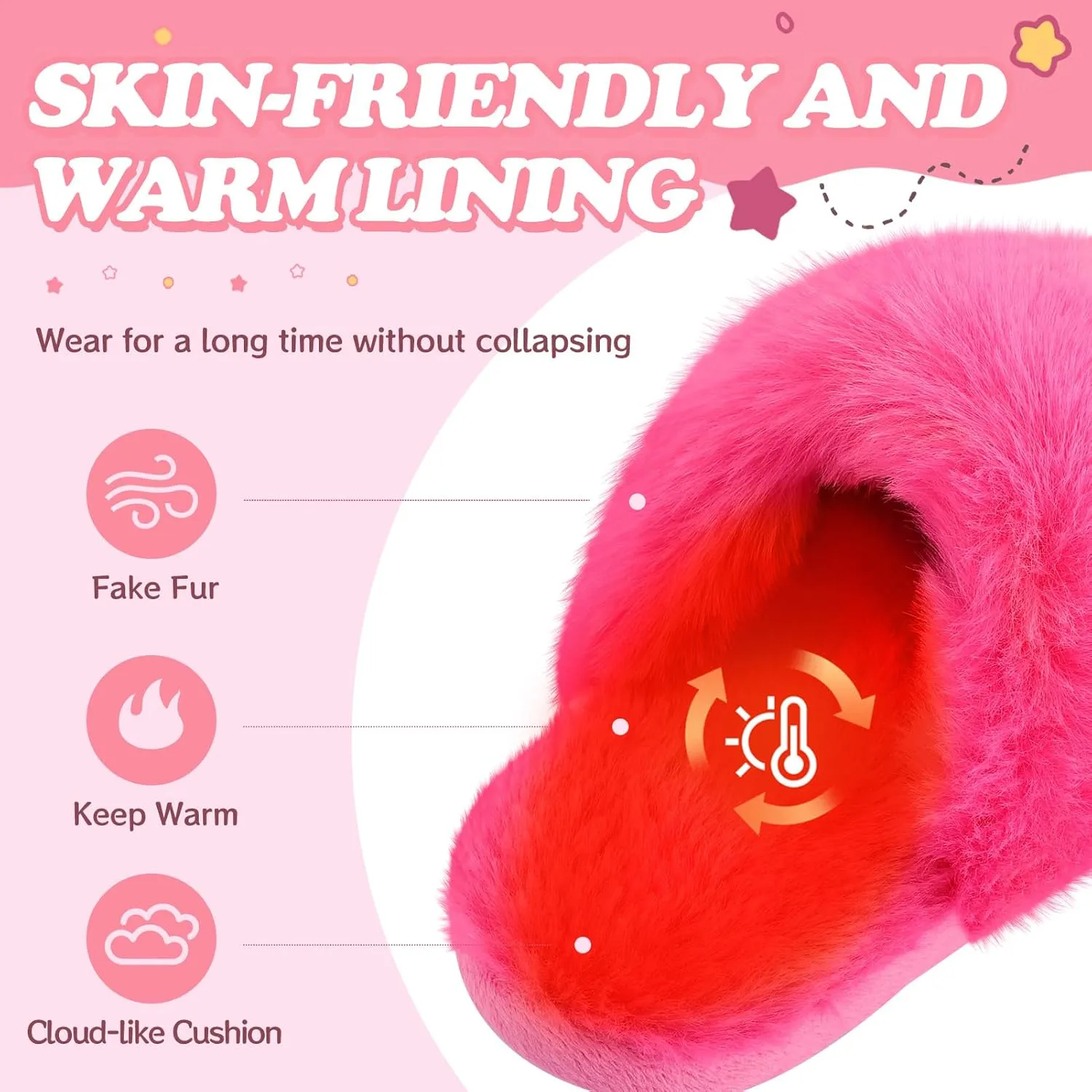 Girls Plush House Slippers Fluffy Multicolor Mermaid Slippers, Cute Faux Fur Slip-on Shoes Memory Foam House Slipper