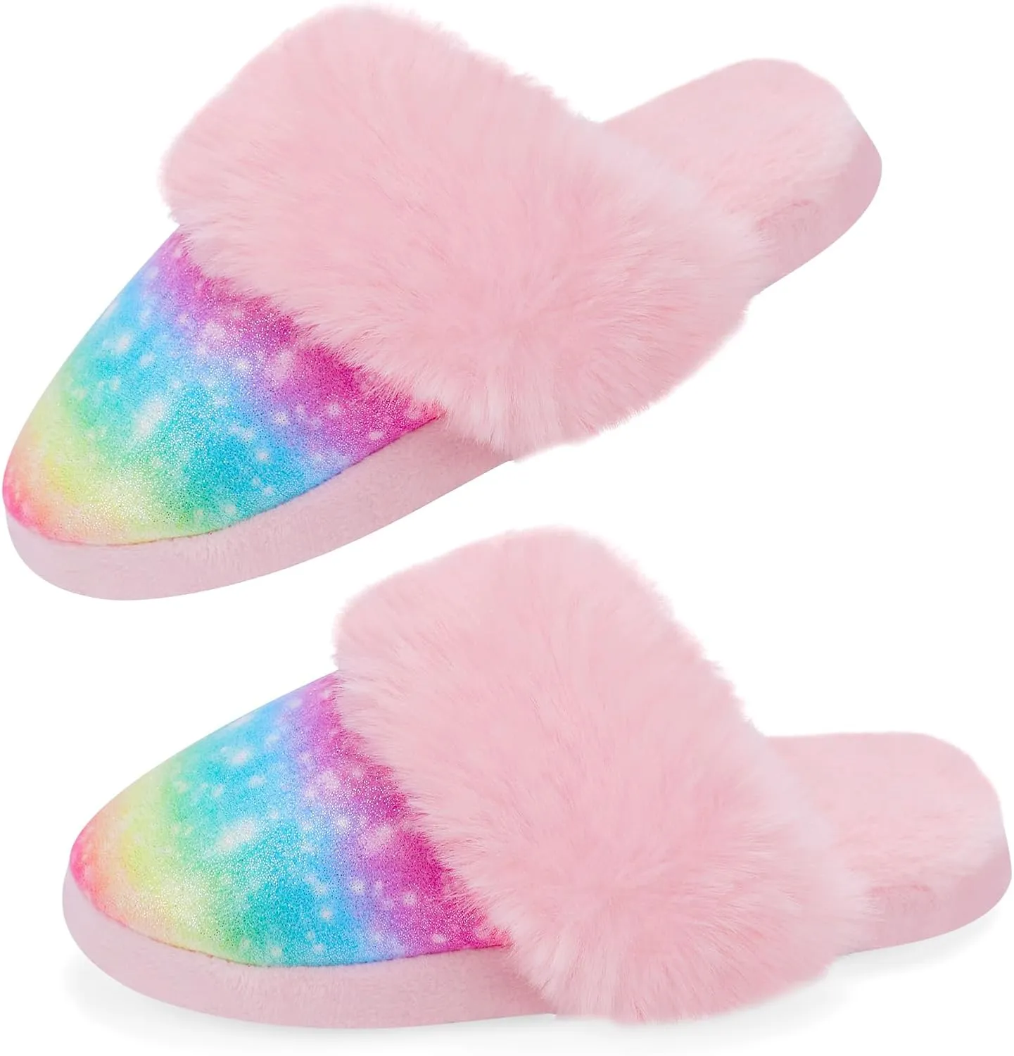 Girls Plush House Slippers Fluffy Sequin Slippers, Cute Faux Fur Slip-on Shoes Memory Foam House Slipper
