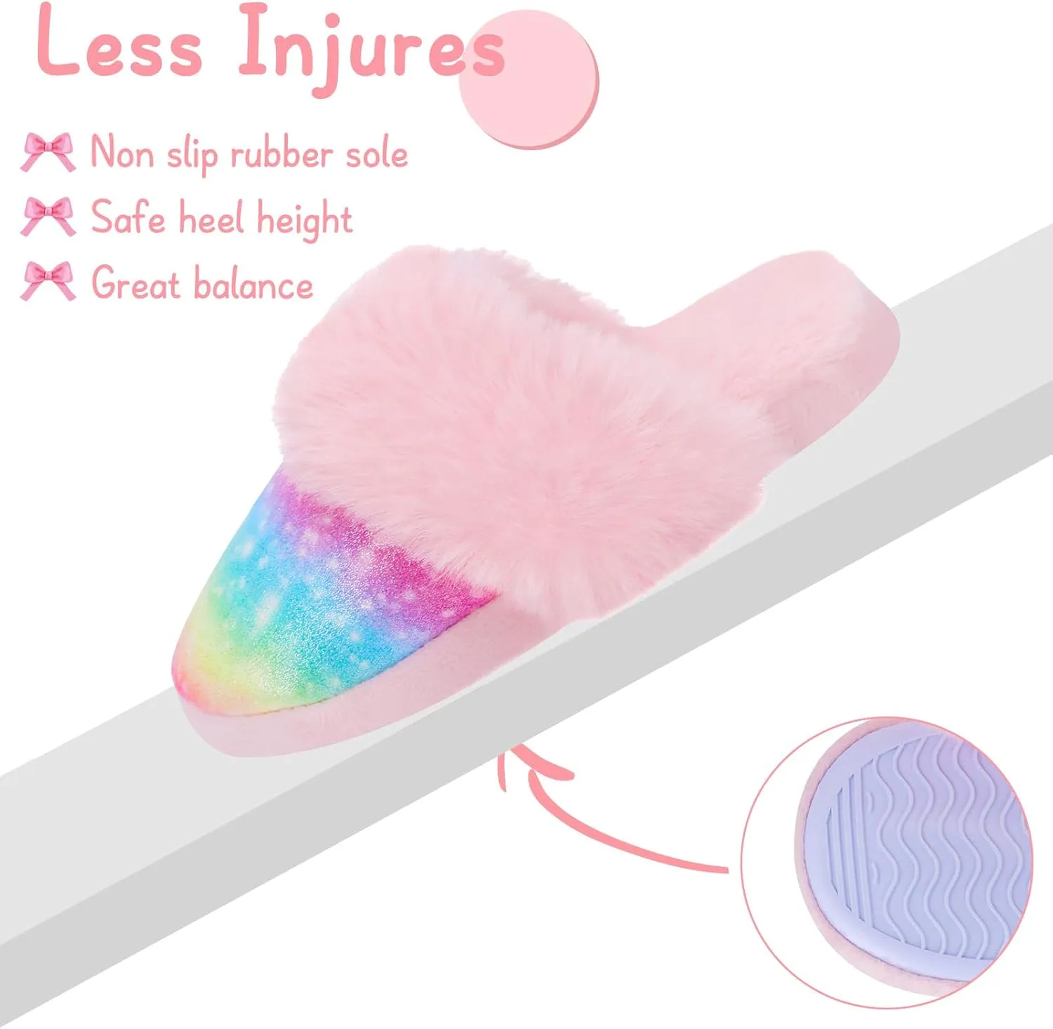 Girls Plush House Slippers Fluffy Sequin Slippers, Cute Faux Fur Slip-on Shoes Memory Foam House Slipper